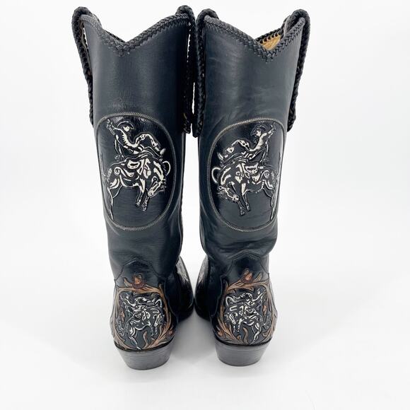 Liberty Boot Co. Vintage Women’s 7 Black Bucking Bronco Tooled Snip Toe Boots - Picture 9 of 14
